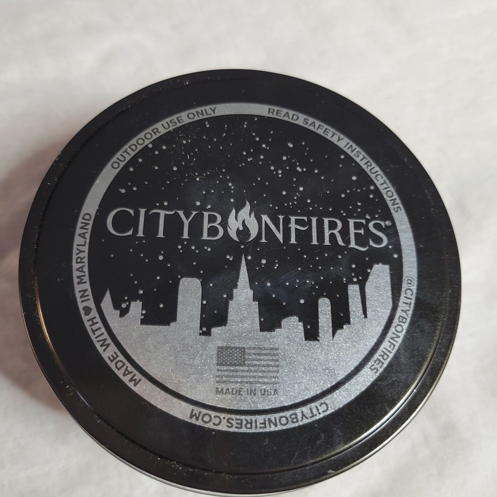 City Bonfires Portable Outdoor Fire Pit Soy Wax Tin Made in USA Black Silver